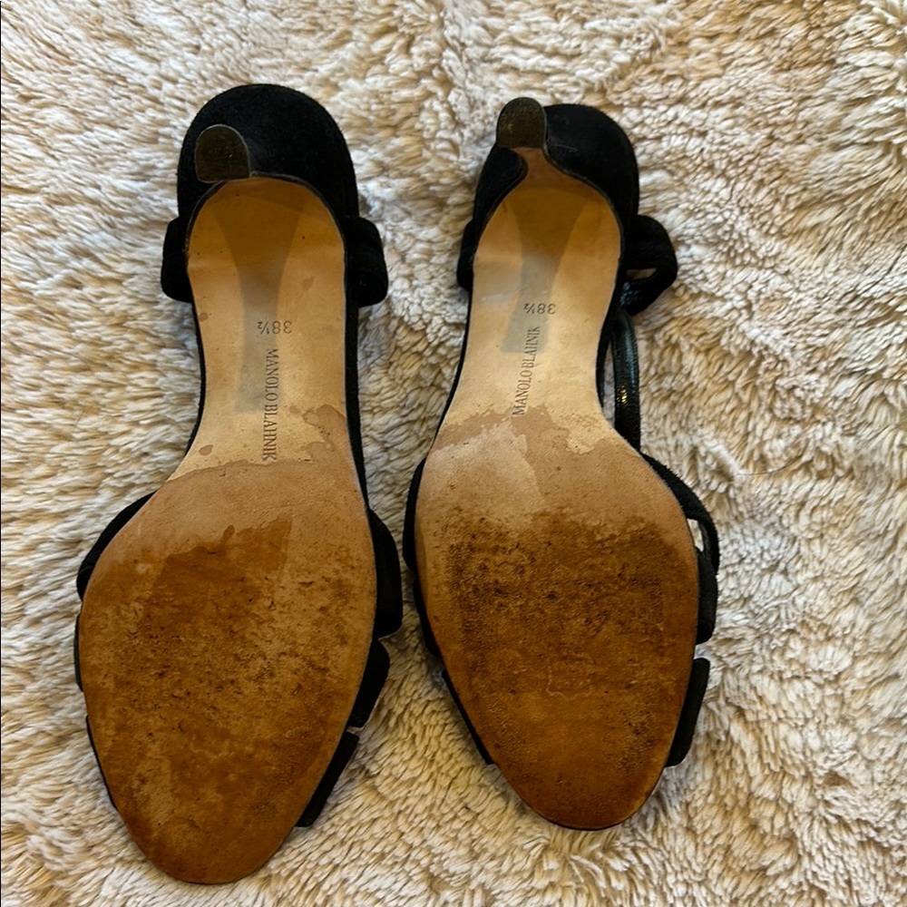AUTHENTIC Manolo Blahnik Black Heels with Open-Toe Design and Thin Straps - Picture 2 of 5